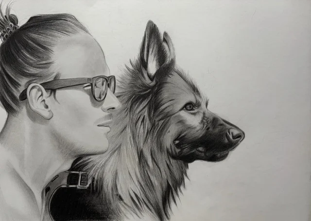 Portrait duo, technique graphite